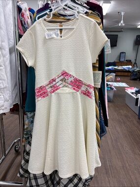Bonnie Jean Cream Knit Dress with Pink Floral Chevron